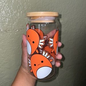 custom Nico the axolotl squishmallow glass can cup